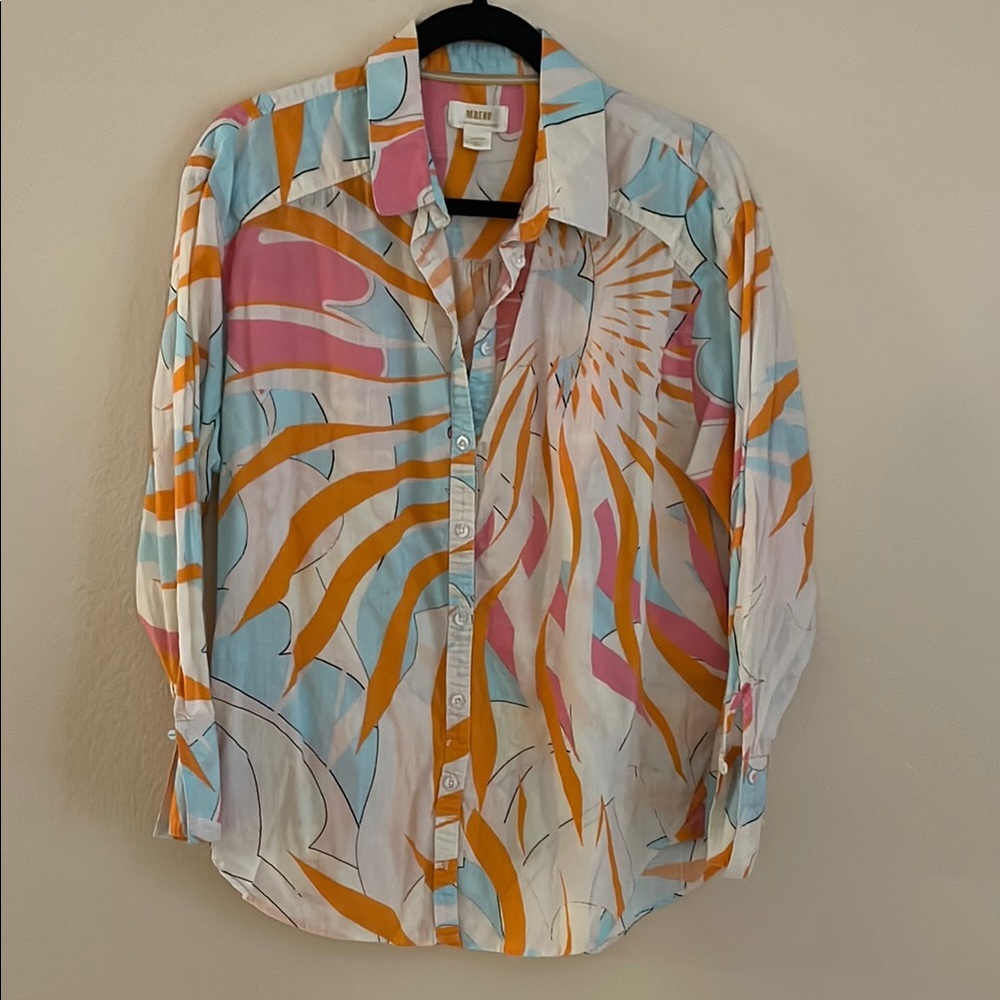 Anthropologie Maeve Pink and Orange Patterned Shirt